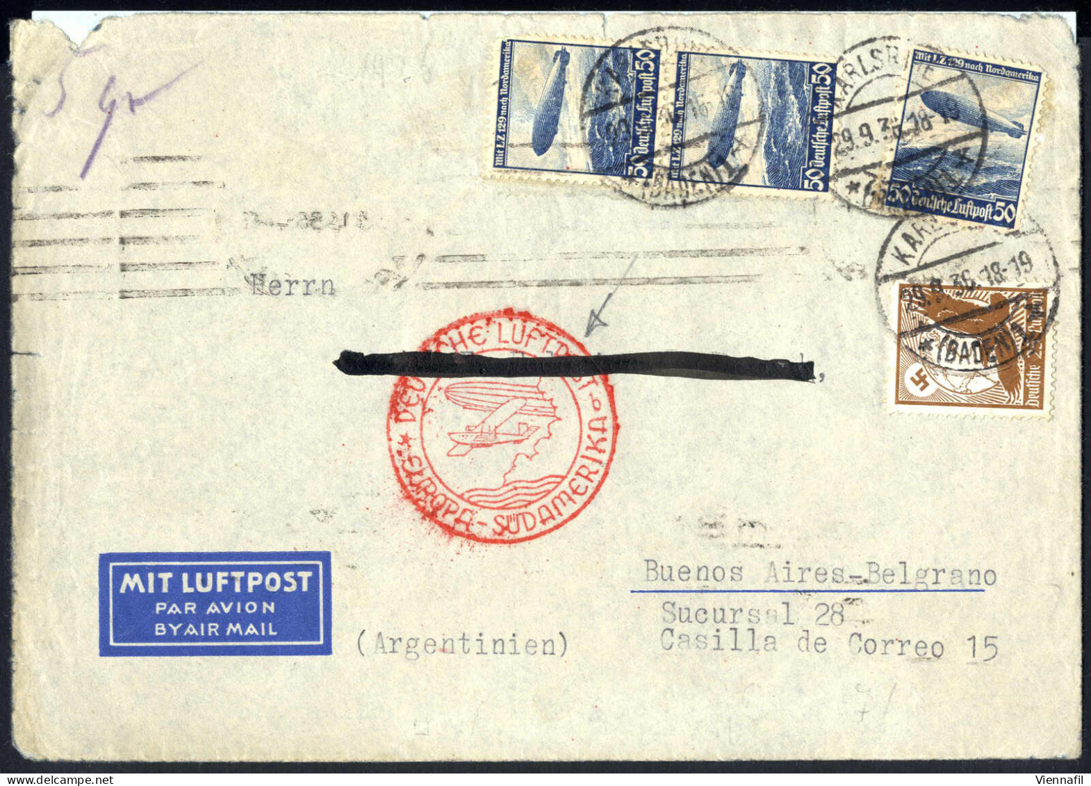 Cover 1930-39, Lot Mit Sechs Zeppelinbriefen Bzw. -karten Mit Verschiedenen Frankaturen; Dabei Nordlandfahrten 1930, Deu - Autres & Non Classés