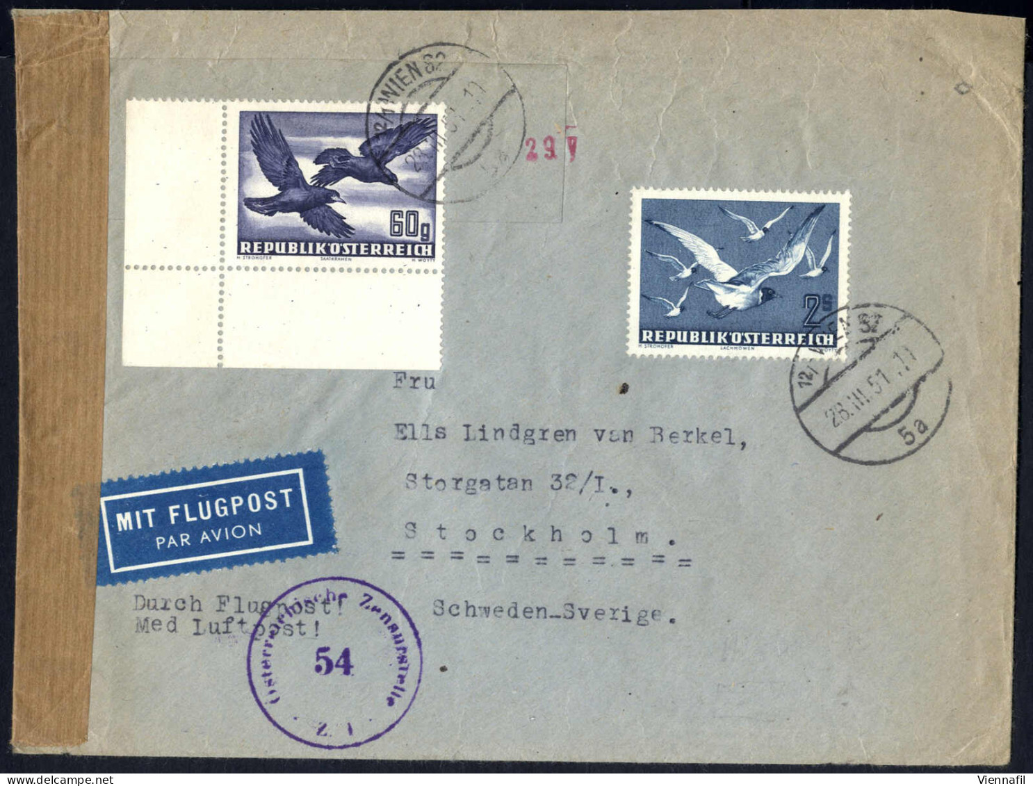 Cover 1950-3, Drei Flugpostbriefe Frankiert Mit Der Flugpostausgabe "Vögel": Zwei Nach Stockholm Je Frankiert Mit 2 S. + - Andere & Zonder Classificatie