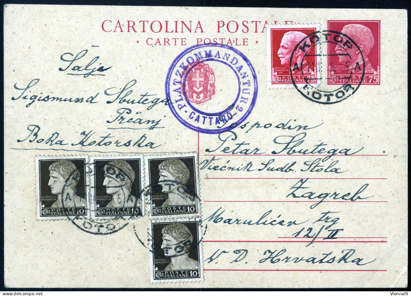 Cover 1944, Luftpostbrief Der "Ala Littoria" Vom 5.9.1944 Von Cattaro-Kotor Nach Zagreb, Frankiert Mit Zwei Paaren Mit R - Bezetting 1938-45