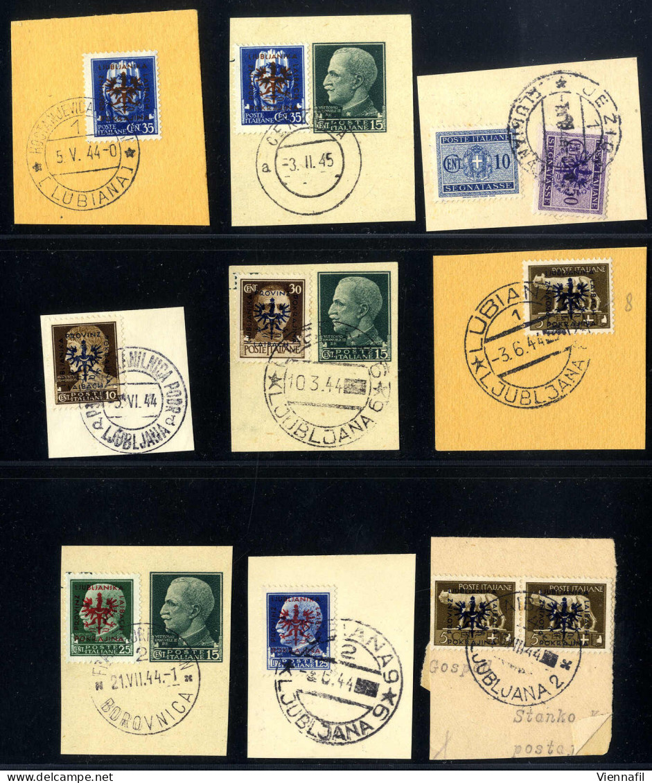 o/piece 1944/45, Lot aus 103 Briefstücken mit slowenischen Stempeln auf Einsteckblättern, Abbildungen siehe Onlinekatalo