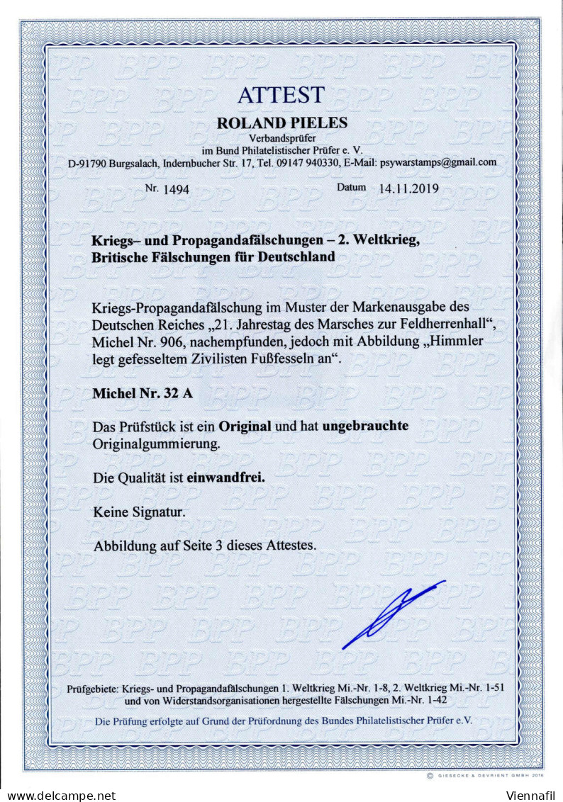 ** 1945, Marsch Zur Feldherrenhalle, 12+8 Pf Rot Gezähnt, Britische Fälschung Für Das Deutsche Reich, Postfrisch, Attest - Occupazione 1938 – 45