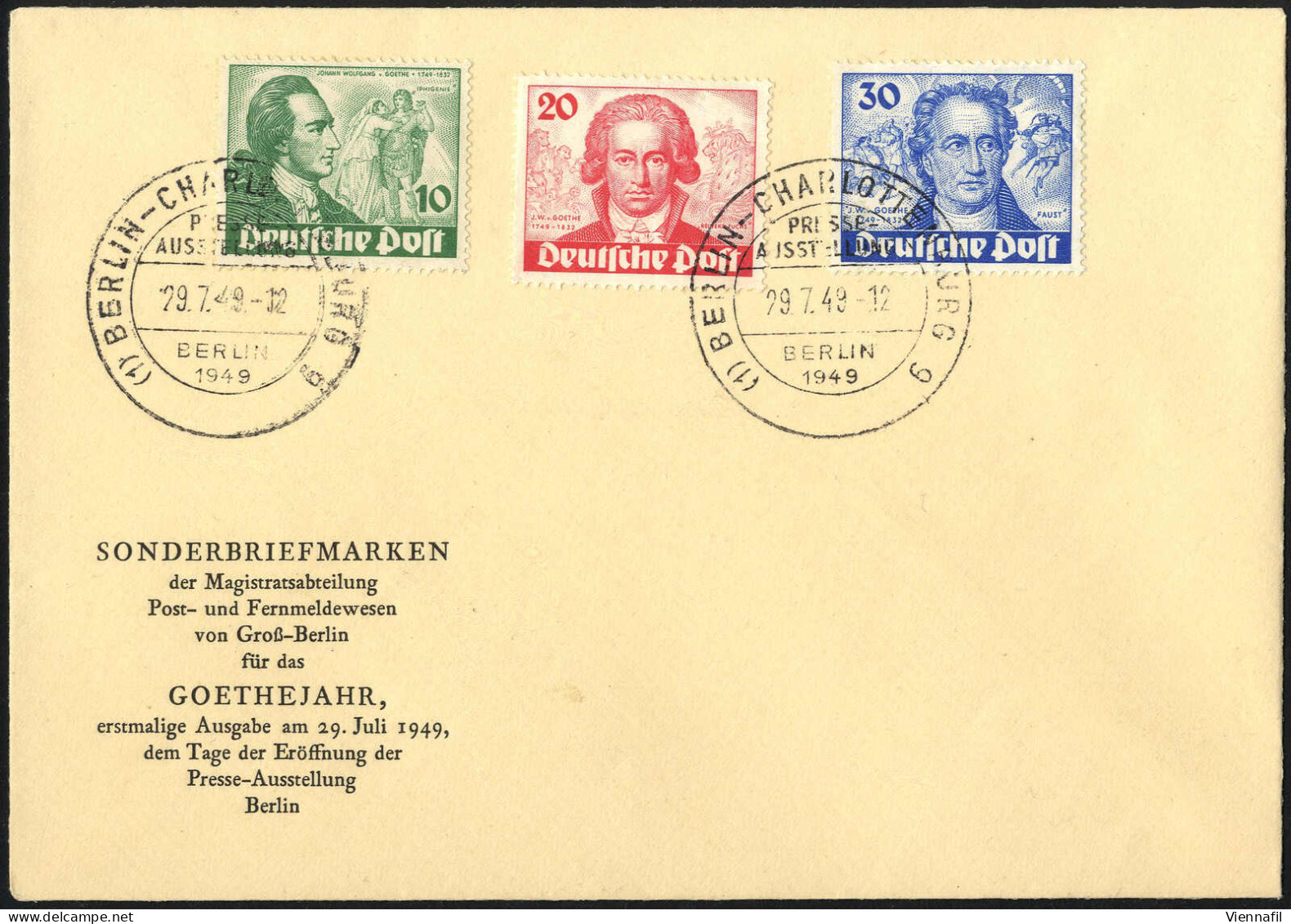 Cover 1969, Goethesatz Auf Nicht Gelaufenem Amtlichen FDC-Brief Gestempelt Mit Dem Ersttagsstempel "(1) BERLIN - CHARLOT - Autres & Non Classés