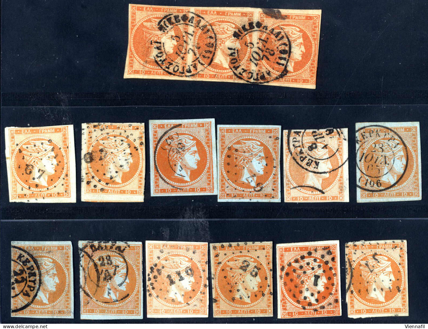 O 1861-1880, 10 Lepta Lot Of 97 Stamps Used (including A Strip Of Three And A Pair) (42 With Faults), Paris Print With G - Andere & Zonder Classificatie