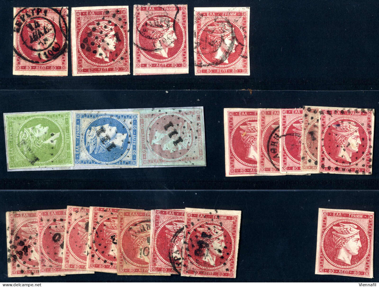 O/(*) 1861-8, 80 Lepta Lot Of 35 Stamps Used And Unused (3, Without Gum) (15 With Faults), Including 3 Paris Printing (o - Sonstige & Ohne Zuordnung