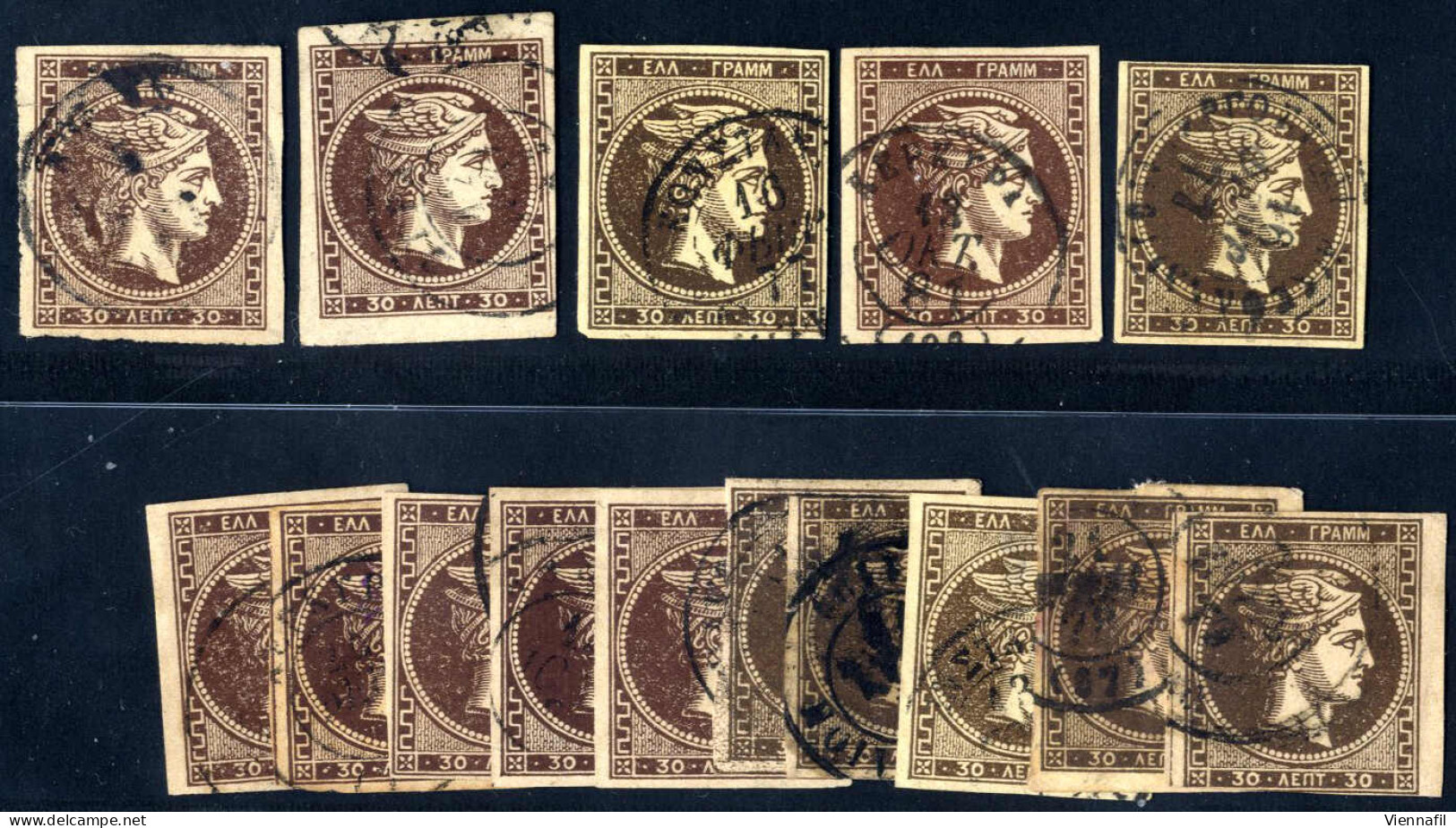 O/pair 1876, 30 Lepta Athens Printing, Lot Of 27 Pieces And One Horizontal Pair Used, All With Good To Very Large Margin - Sonstige & Ohne Zuordnung