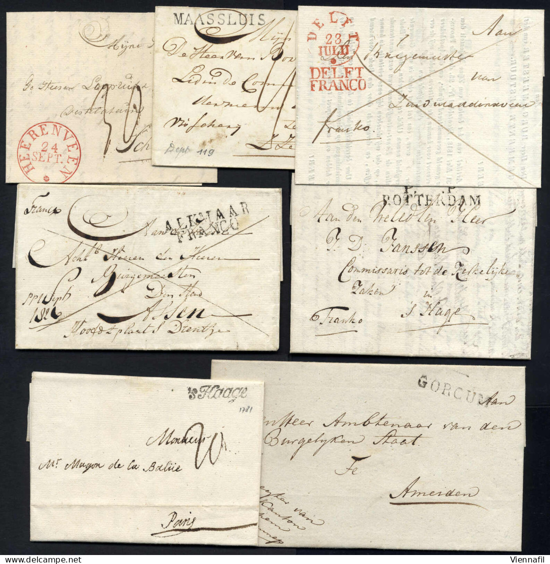 Cover 1781/1830, 7 Briefe Mit Sehr Klaren Verschiedenen Stempeln (s Haage, P.P. Rotterdam, Gorcum, Maassluis, Heerenveen - Other & Unclassified