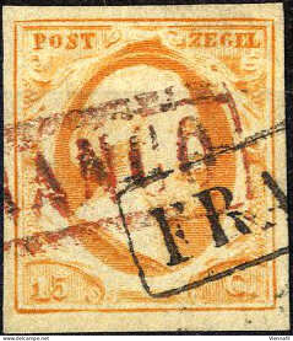 O 1852, König Wilhelm III, 15 C Orange Entwertet Mit Rotem Und Schwarzem "FRANKO" Im Rahmen, Mi. 3 - Autres & Non Classés