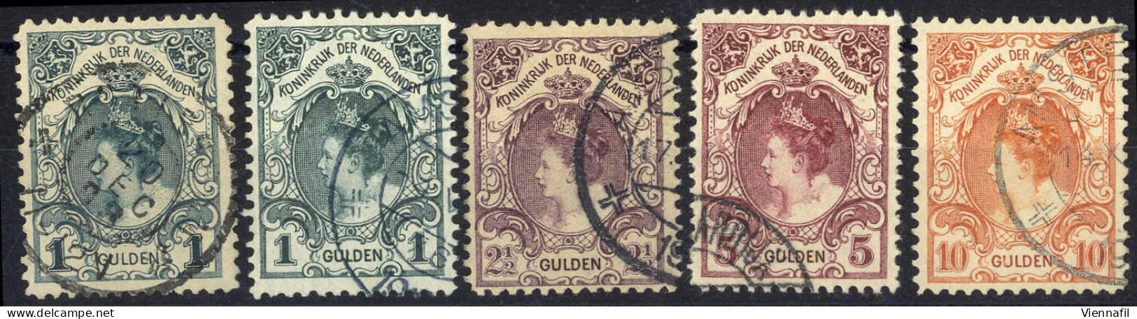 O 1898/1905, Königin Wilhelmine, Komplette Serie 5 Werte (1 G Type I + II), Gestempelt, Mi. 63 I,II, 64-66 - Otros & Sin Clasificación