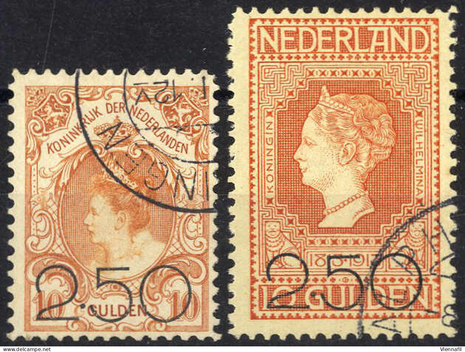 O 1920, Königin Wilhelmine, 2.50 (G) Auf 10 G, Beide Werte Gestempelt, Mi. 99,100 - Other & Unclassified