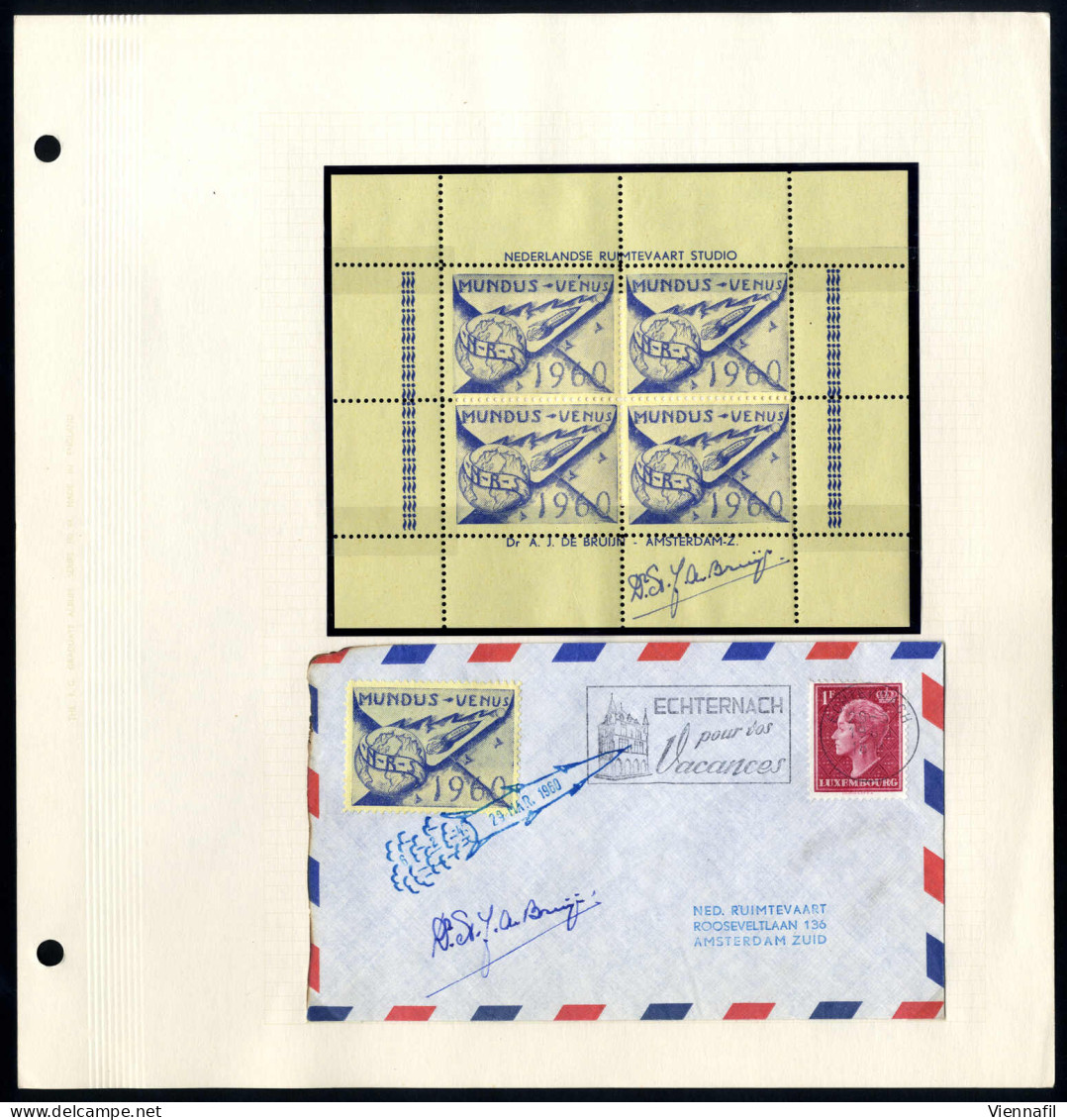 **/cover 1935/1960, 14 Kleinbögen Zu Je 4 Raketenpostmarken Postfrisch, Dazu 6 Briefe, Teils Signiert Adam De Brujn, Daz - Sonstige & Ohne Zuordnung