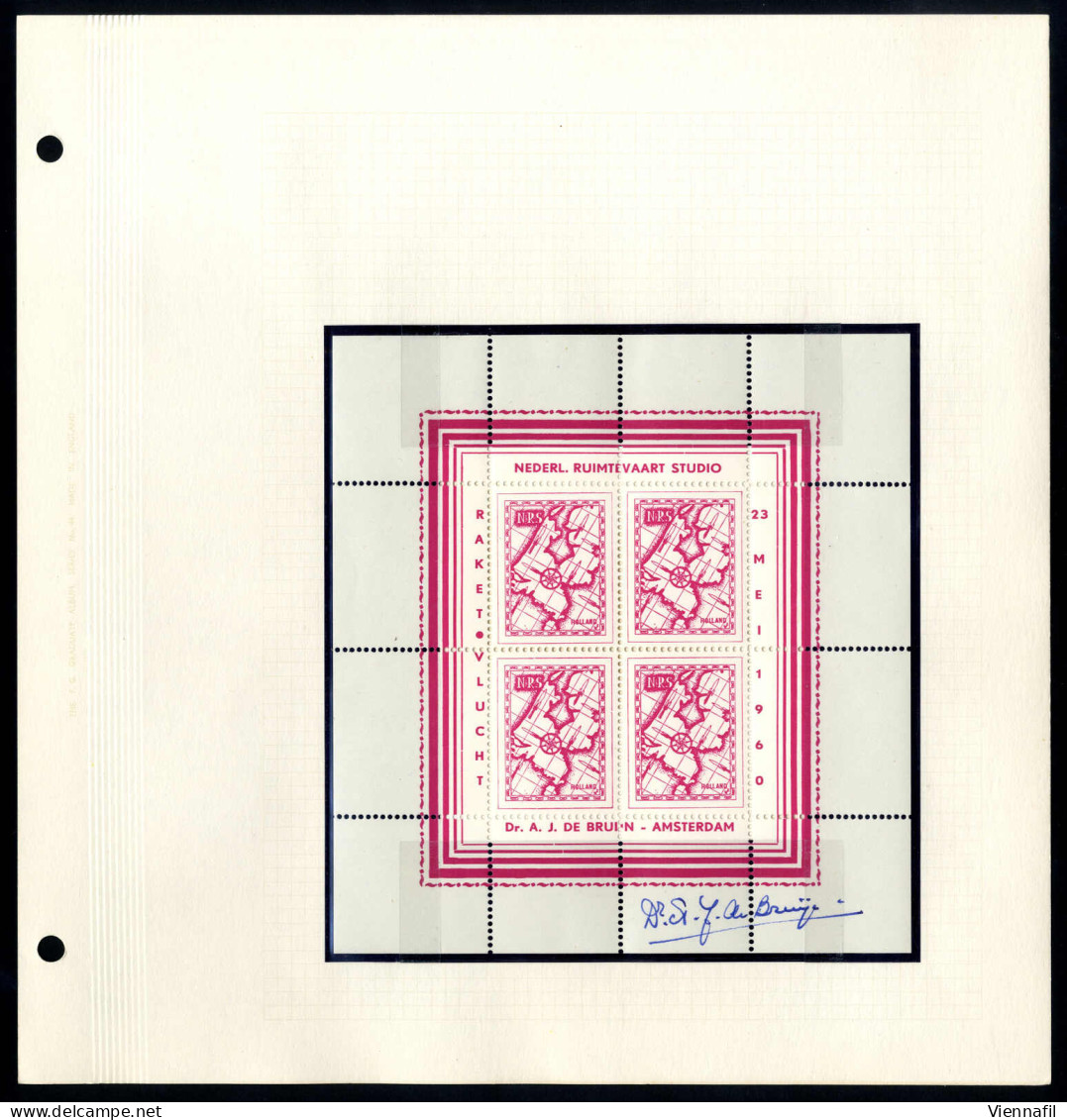 **/cover 1935/1960, 14 Kleinbögen zu je 4 Raketenpostmarken postfrisch, dazu 6 Briefe, teils signiert Adam de Brujn, daz
