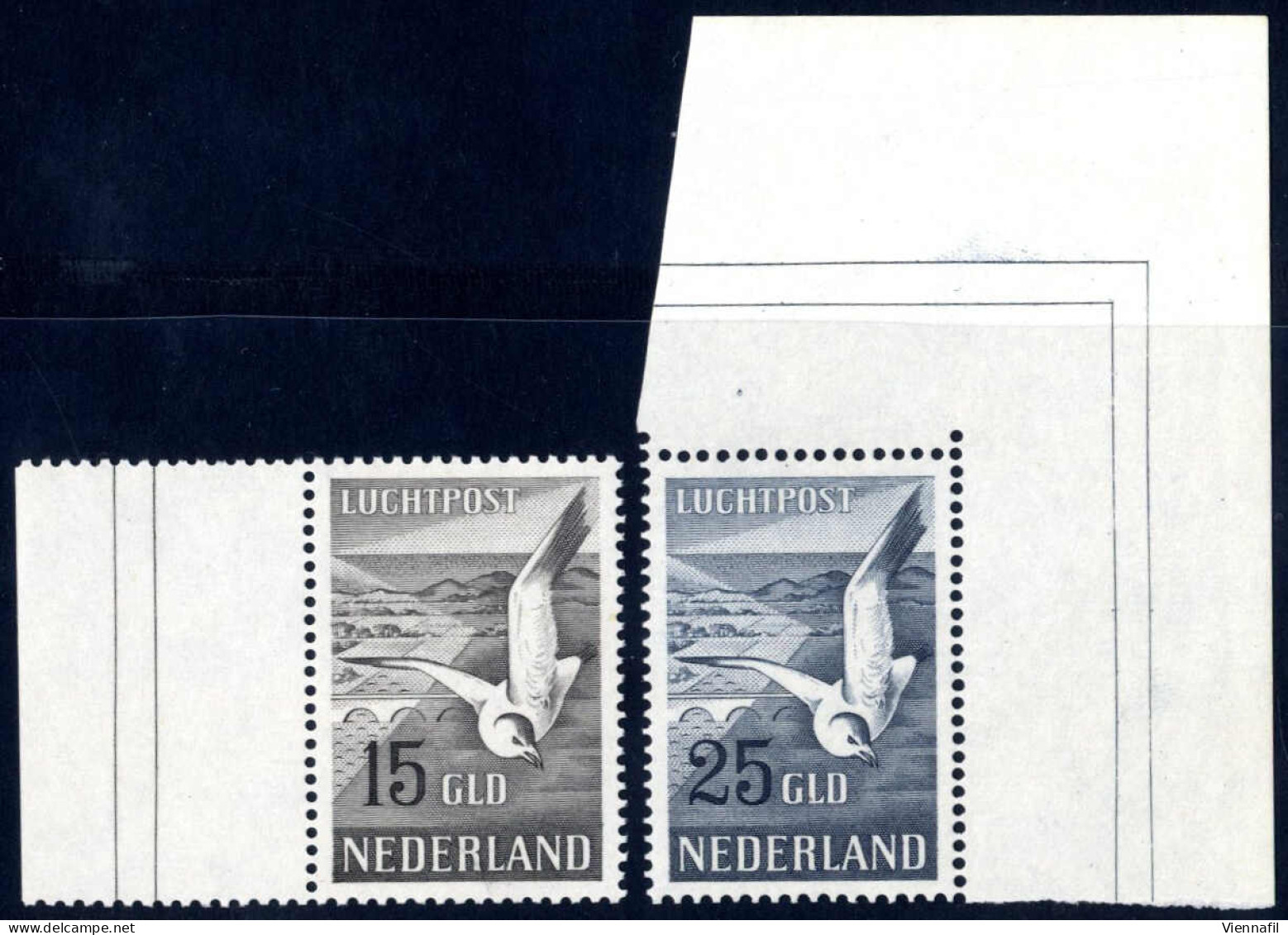 ** 1951, Flugpostmarken 15 G. Schwarzbraun (Randstück) Und 25 G. Graublau (Eckrandstück), Beide Einwandfrei Postfrisch,  - Autres & Non Classés