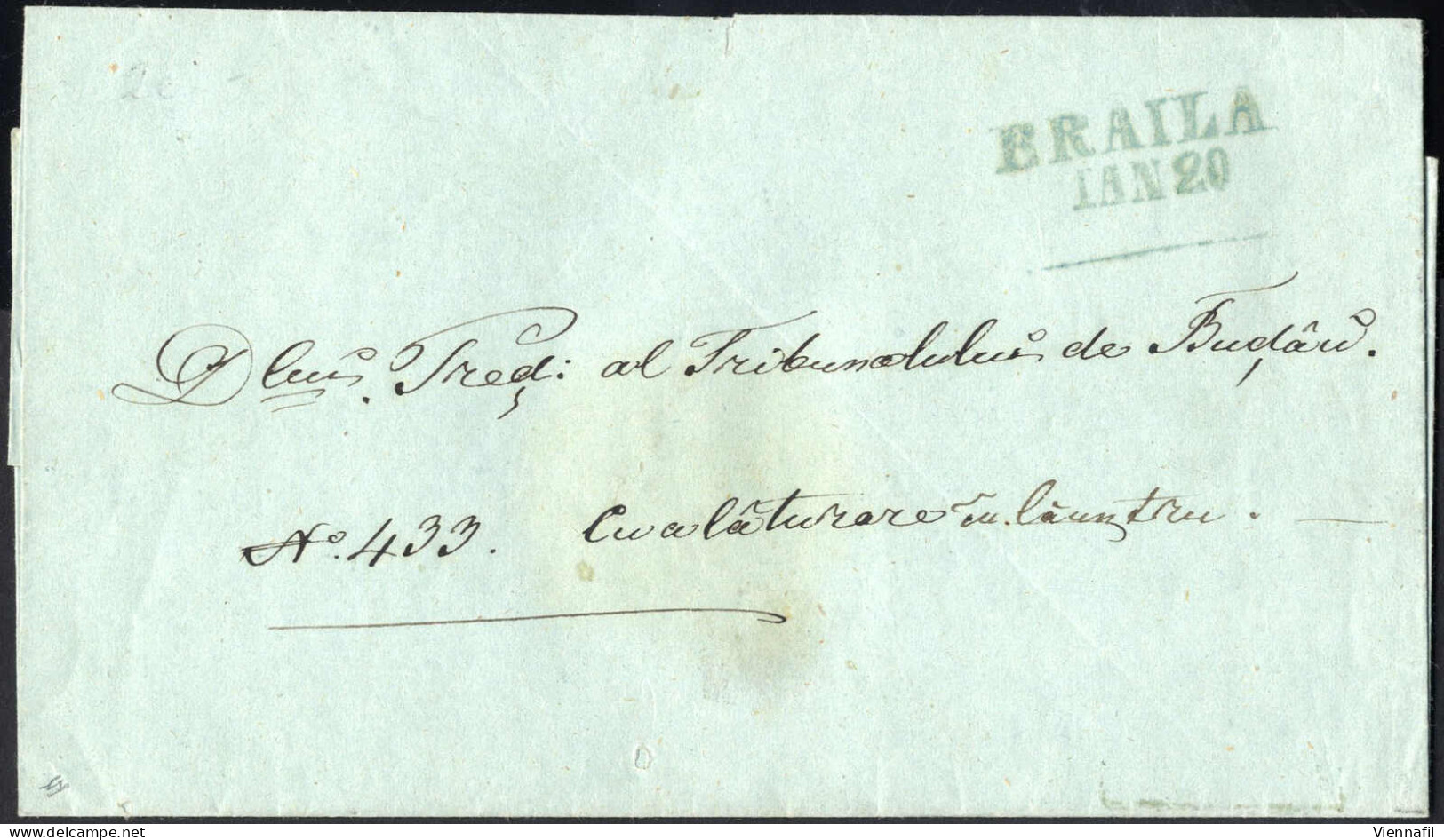 Cover 1857, Zwei Markenlose Faltbriefe: Der Erste Von Braila Mit Dem Grünen Aufgabestempel "BRAILA / IAN 20", Der Zweite - Sonstige & Ohne Zuordnung