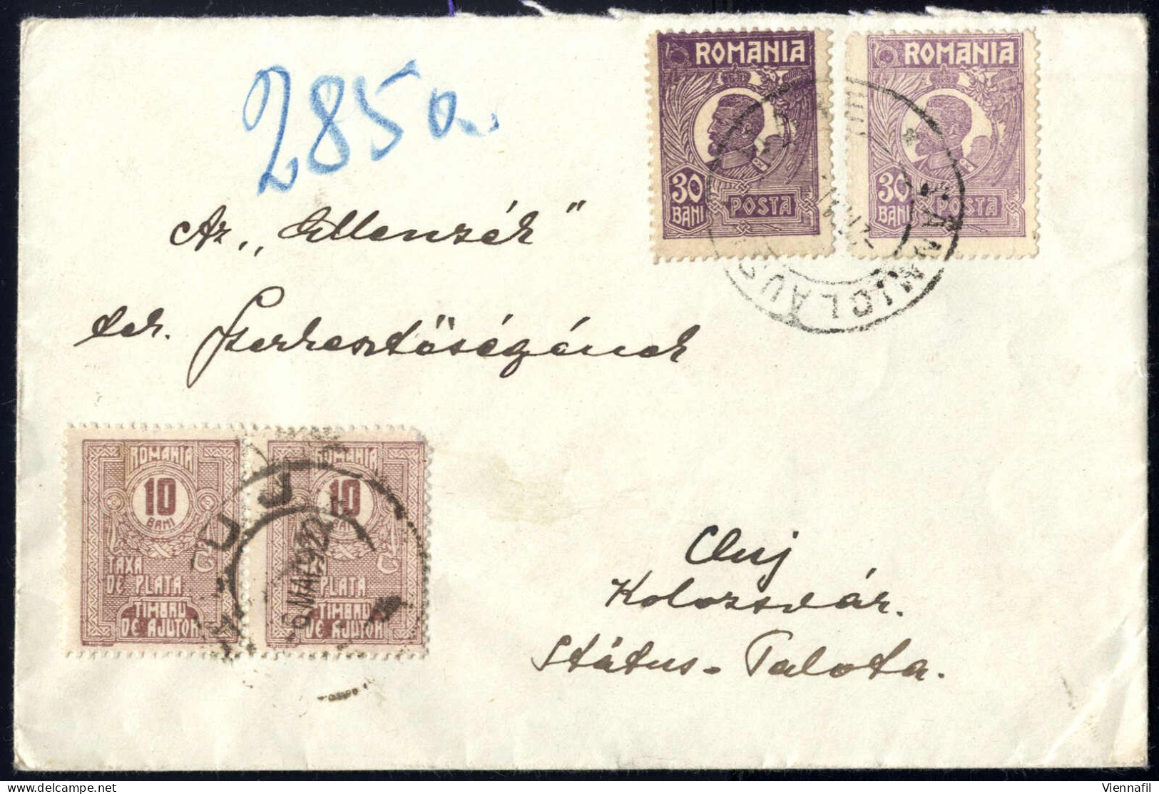 Cover 1922-24, Lot Drei Briefe Nach Cluj Und Ein Passierschein Von Calafat Mit Verschiedenen Frankaturen (4x10 B., 2x30  - Andere & Zonder Classificatie