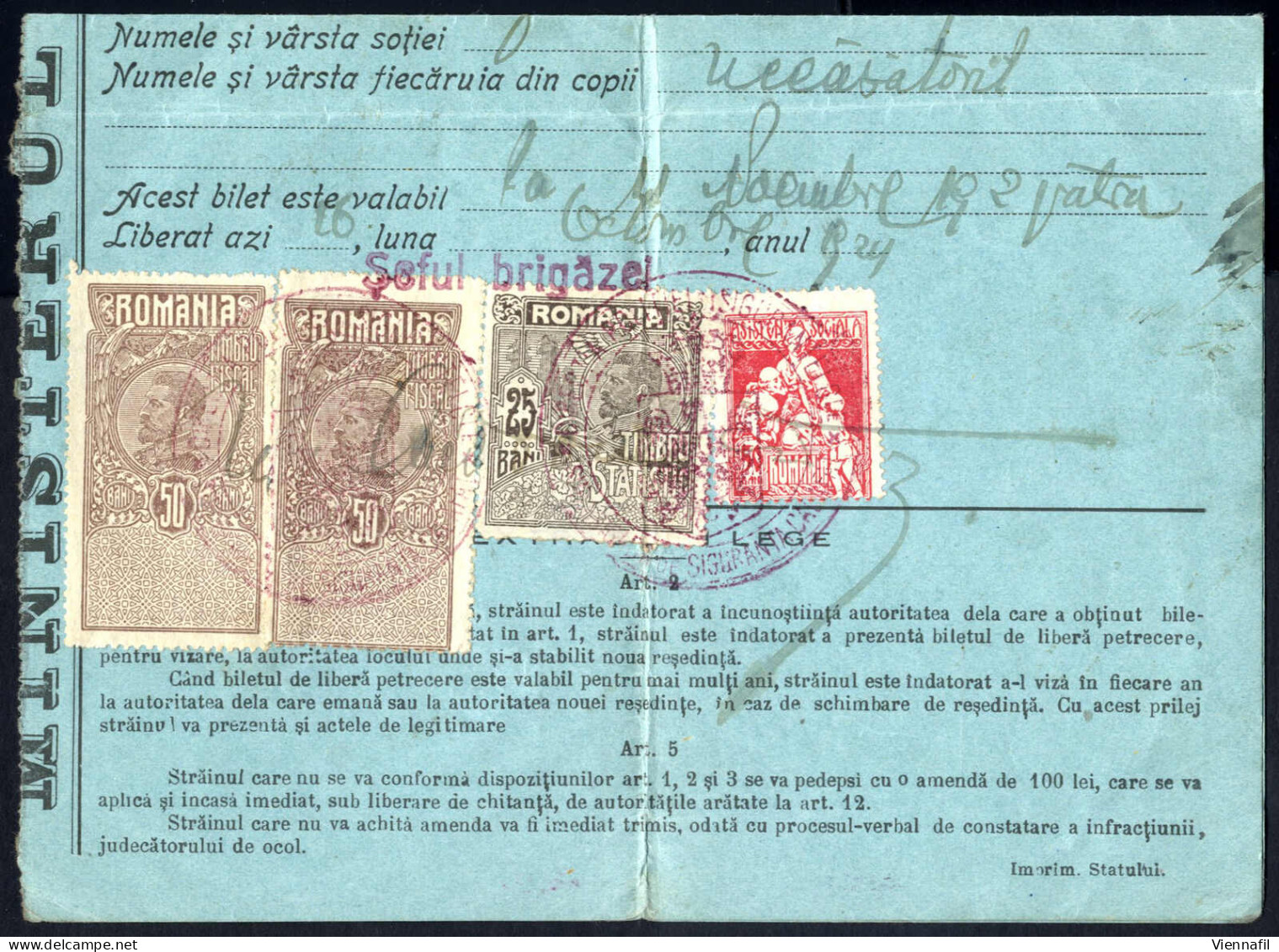 Cover 1922-24, Lot Drei Briefe Nach Cluj Und Ein Passierschein Von Calafat Mit Verschiedenen Frankaturen (4x10 B., 2x30  - Autres & Non Classés