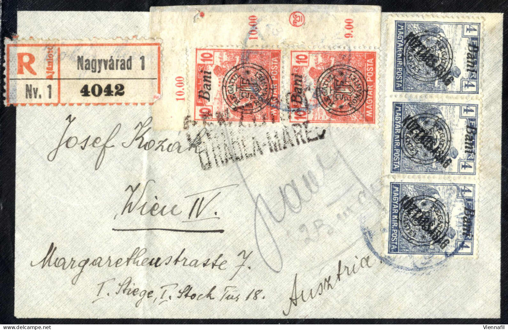 Cover 1920, Rekommandierter Brief Vom 23.9.1920 Von Nagyvárad Nach Wien, Vorderseitig Frankiert Mit Einem Dreierstreifen - Andere & Zonder Classificatie