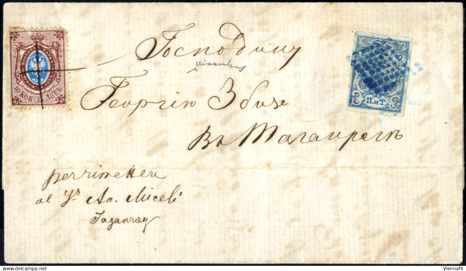 Cover 1866, Undatierter Brief Von Konstantinopel Nach Taganrog, Frankiert Mit ROPIT 2 Pia. Blau/rosa Genetzt, übergehend - Other & Unclassified