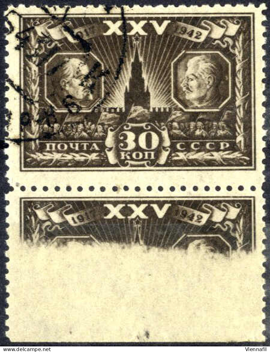 O 1943, Oct. Revolution Anniversary, 30k Brown Showing Part Printing Of Stamp On Bottom Margin, Used, Mi. 851 X VAR - Other & Unclassified