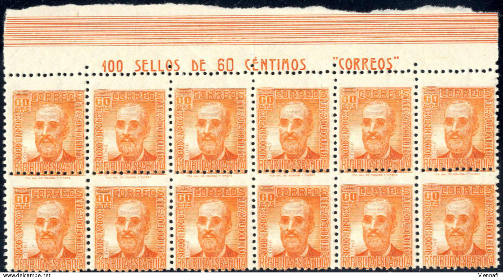 **/bof 1936-8, Freimarke Zu 60 C. Orange Im Postfrischen Oberrand- 12er-Block Mit Randinschrift (Mi. 691, € 660) - Autres & Non Classés