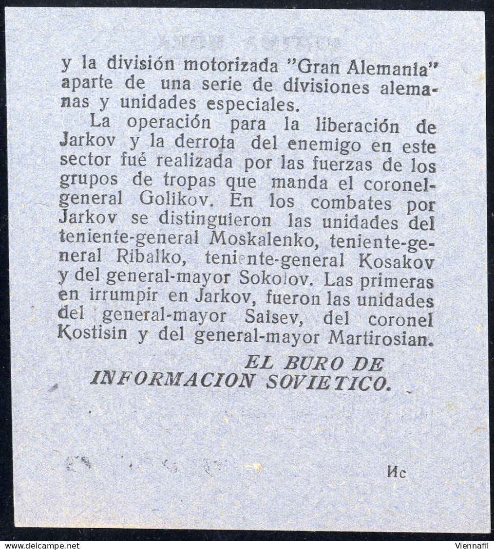 Cover 1943, Spanischer Krieg-Blaue Division, Flyer Verteilt Durch Die Russische Armee über Die Einnahme Von Jarkov - Sonstige & Ohne Zuordnung