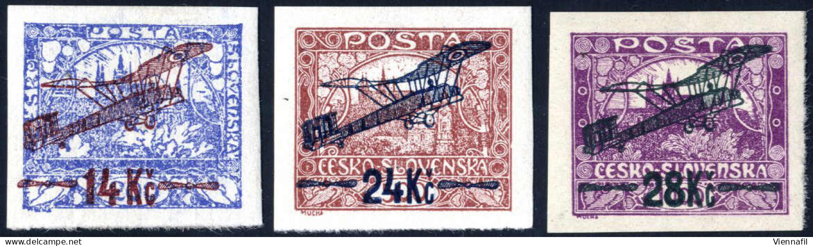 ** 1920, Flugpostmarken 14 Kc., 24 Kc. Und 28 Kc. Geschnitten, Postfrisch (14 Kc. Mit Zwei Herstellungsbedingten Punkten - Altri & Non Classificati