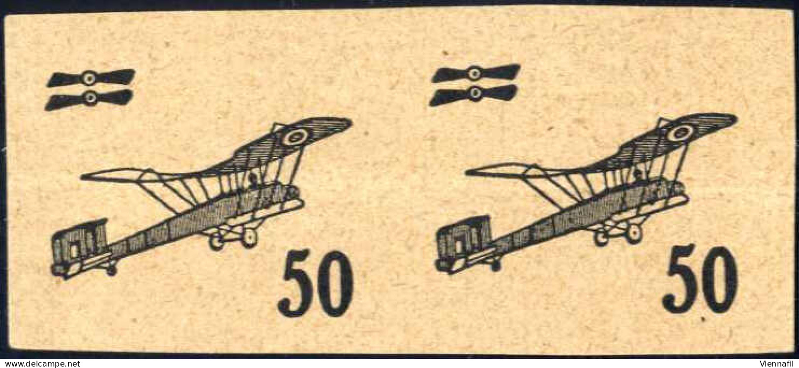 (*) 1922, Aufdruckproben In Schwarz, Ungezähntes Paar 50 Ha Auf Papier Ohne Gummi, Attest Holcombe, Waagrechter Bug, Mi. - Sonstige & Ohne Zuordnung