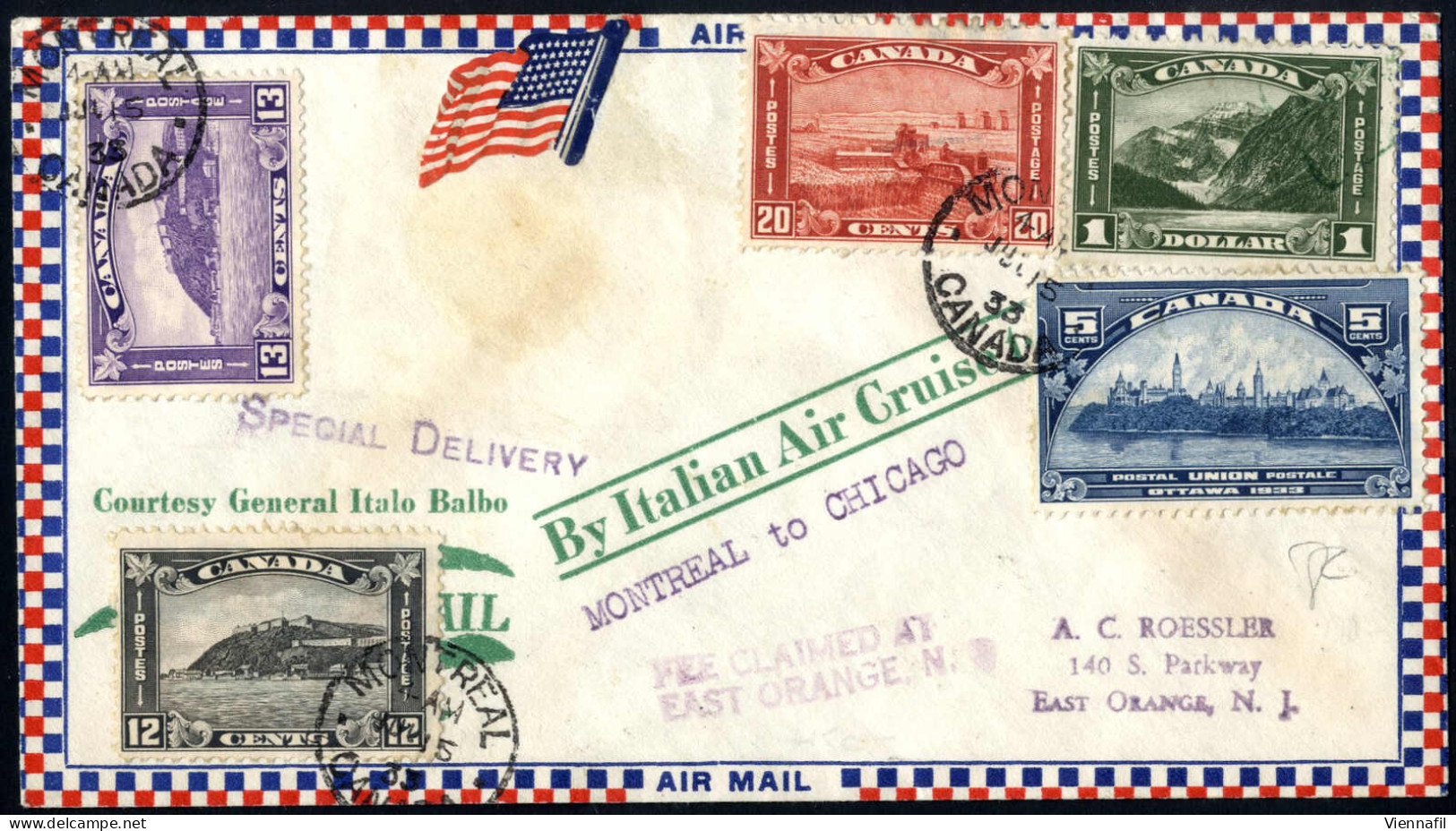 Cover 1933, Luftpostbrief Vom 15.7.1933 Von Montreal Mit Dem Italienischen Geschwaderflug ("by Italian Air Cruise 1") Na - Other & Unclassified