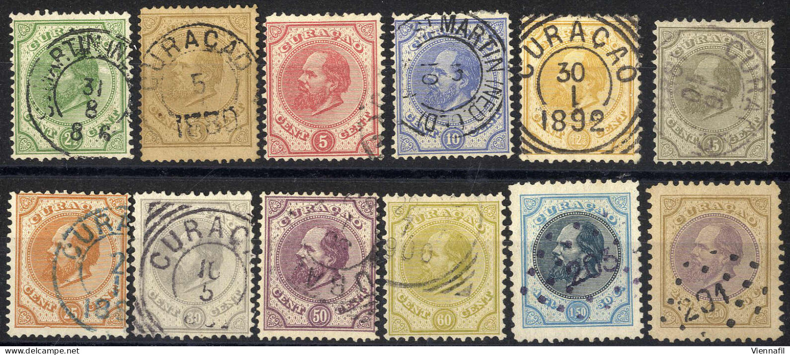 O 1875/89, König Wilhelm III, Komplette Serie 12 Werte Klar Gestempelt, Mi. 1-6,13-18 - Curaçao, Antille Olandesi, Aruba