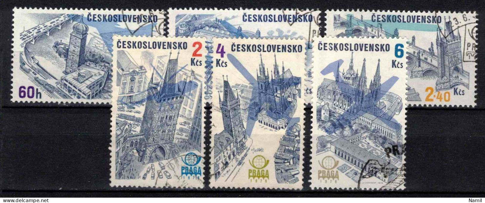 Tchécoslovaquie 1976 Mi 2324-9 (Yv PA 72-7), Obliteré, - Usati