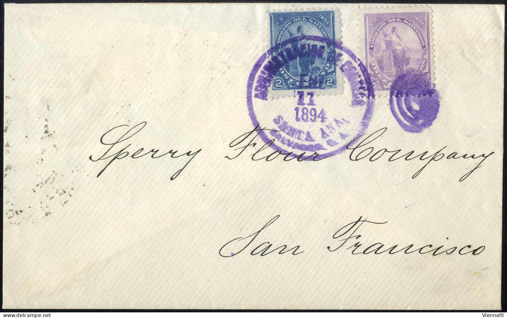 Cover 1894, Brief Vom 11.1. Nach San Francisco (USA), Frankiert Mit Allegorie 2 Und 10 C, Mi. 77,80 - Salvador