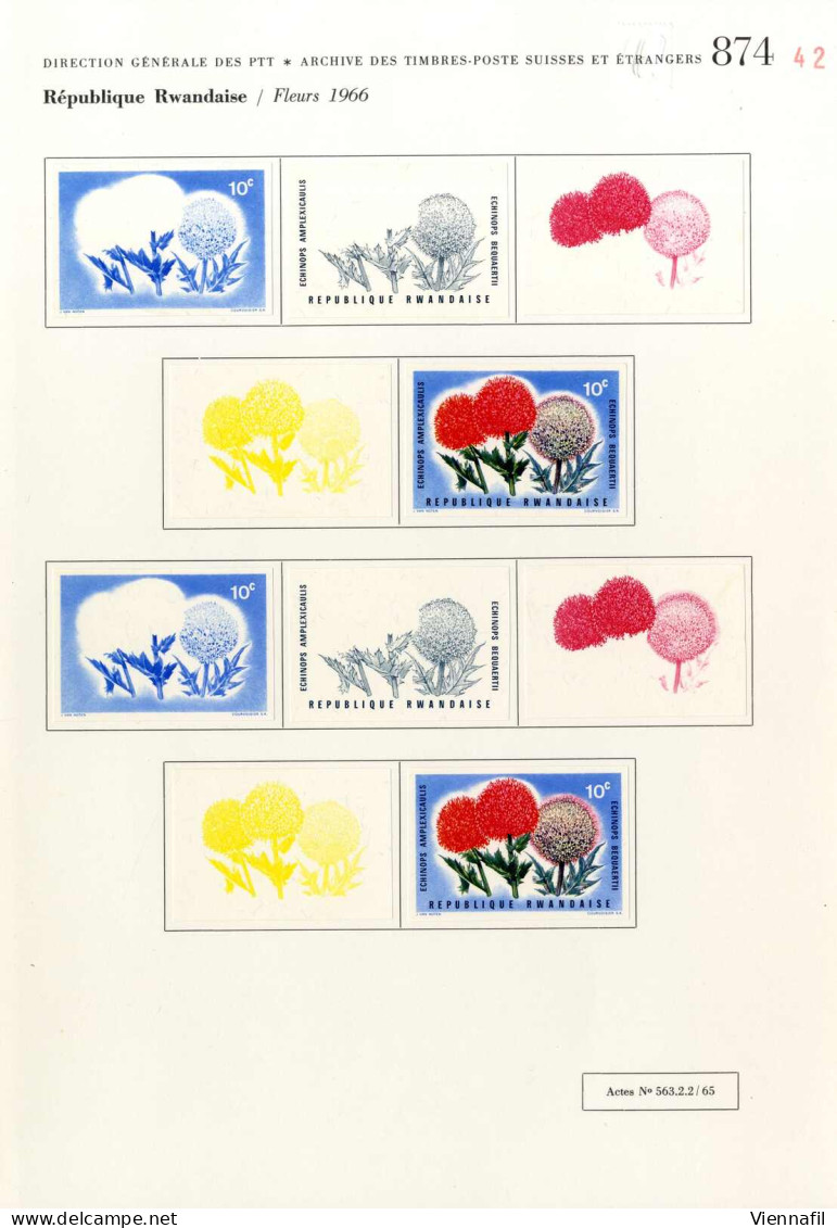 (*) RUANDA 1966, 69 Ungezähnte Probedrucke Der Ausgabe "Blumen" Aus Dem Courvoisier Archiv In Verschiedenen Farben Und D - Andere & Zonder Classificatie