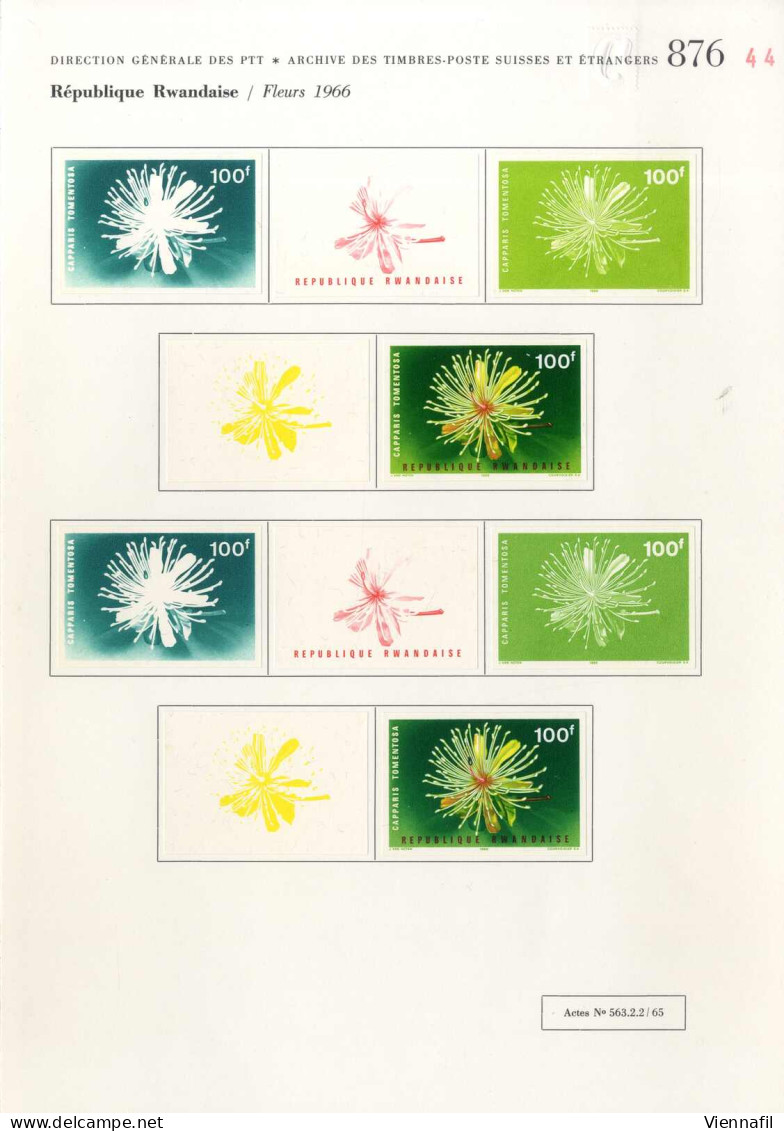 (*) RUANDA 1966, 69 Ungezähnte Probedrucke Der Ausgabe "Blumen" Aus Dem Courvoisier Archiv In Verschiedenen Farben Und D - Autres & Non Classés