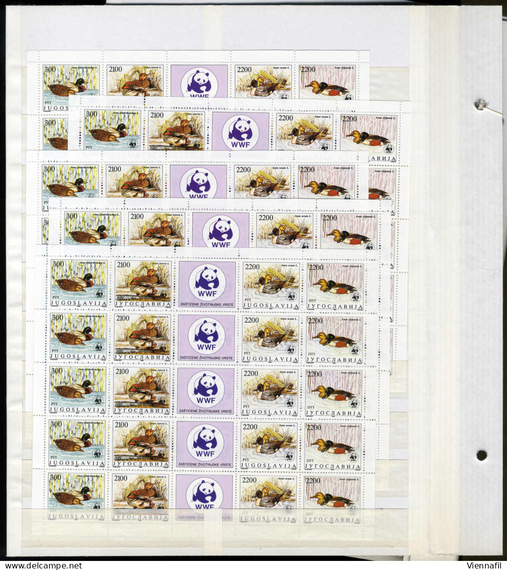 ** JUGOSLAWIEN; WWF 1988, Mi. 2260-3 28 Sätze Teils In Bogenteilen, WWF 1989 13 Komplette Bögen Zu Je Fünf Streifen, All - Sonstige - Europa