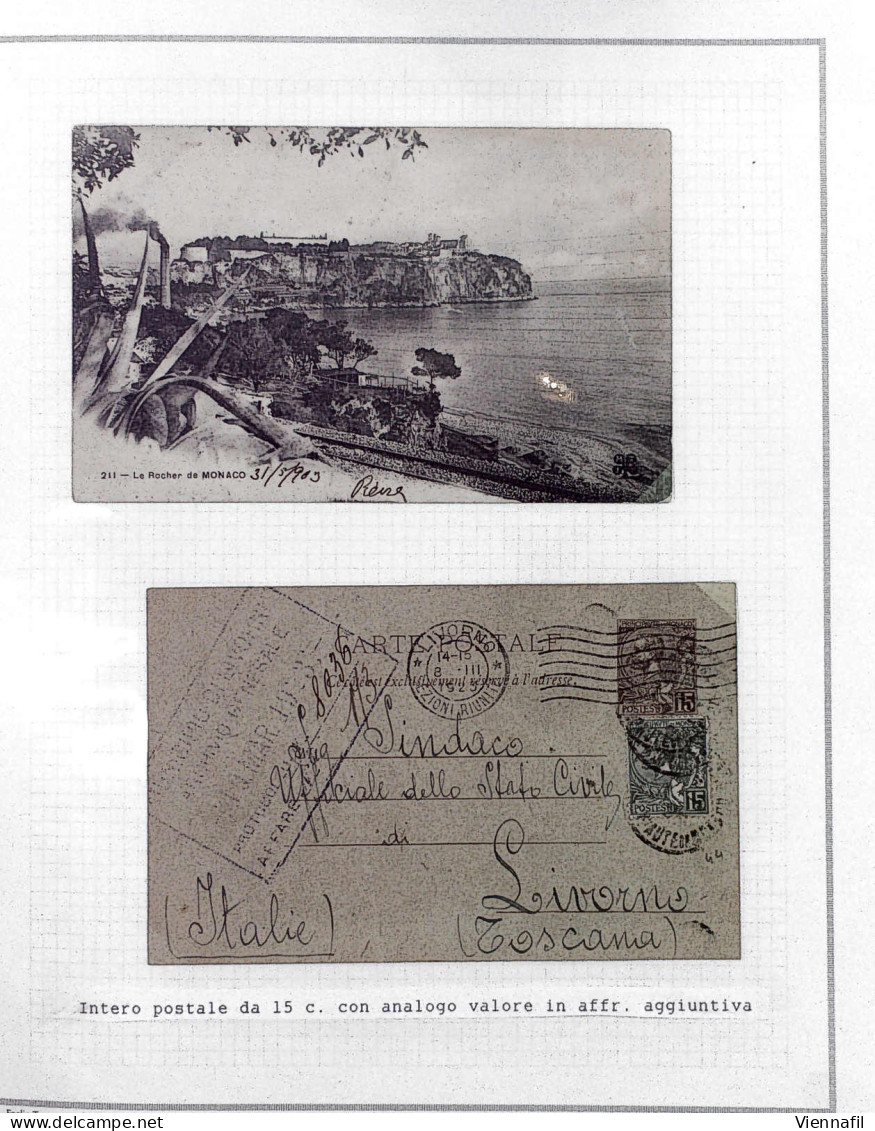 cover Monako 1885/1957, Postgeschichtliche Ausstellungssammlung auf 60 Blättern mit ca. 145 Belegen, überwiegend gute Er