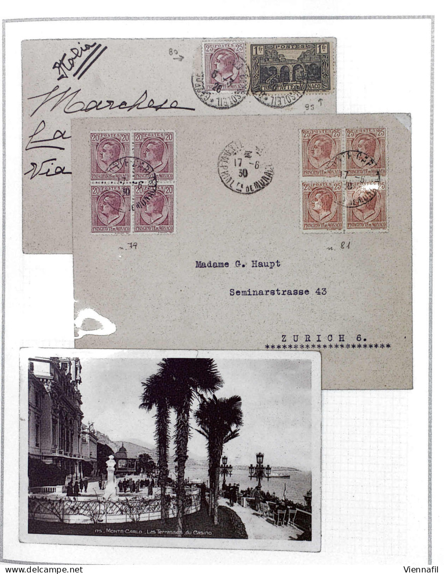 cover Monako 1885/1957, Postgeschichtliche Ausstellungssammlung auf 60 Blättern mit ca. 145 Belegen, überwiegend gute Er