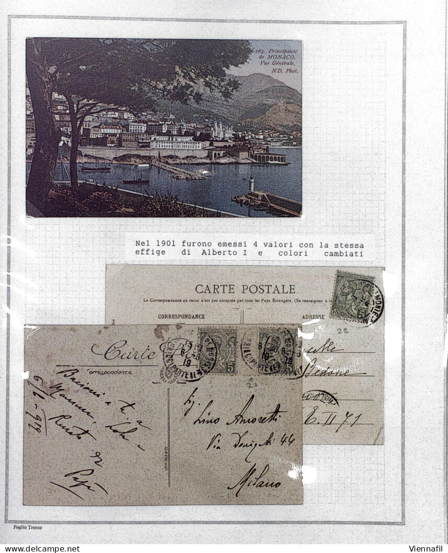 cover Monako 1885/1957, Postgeschichtliche Ausstellungssammlung auf 60 Blättern mit ca. 145 Belegen, überwiegend gute Er