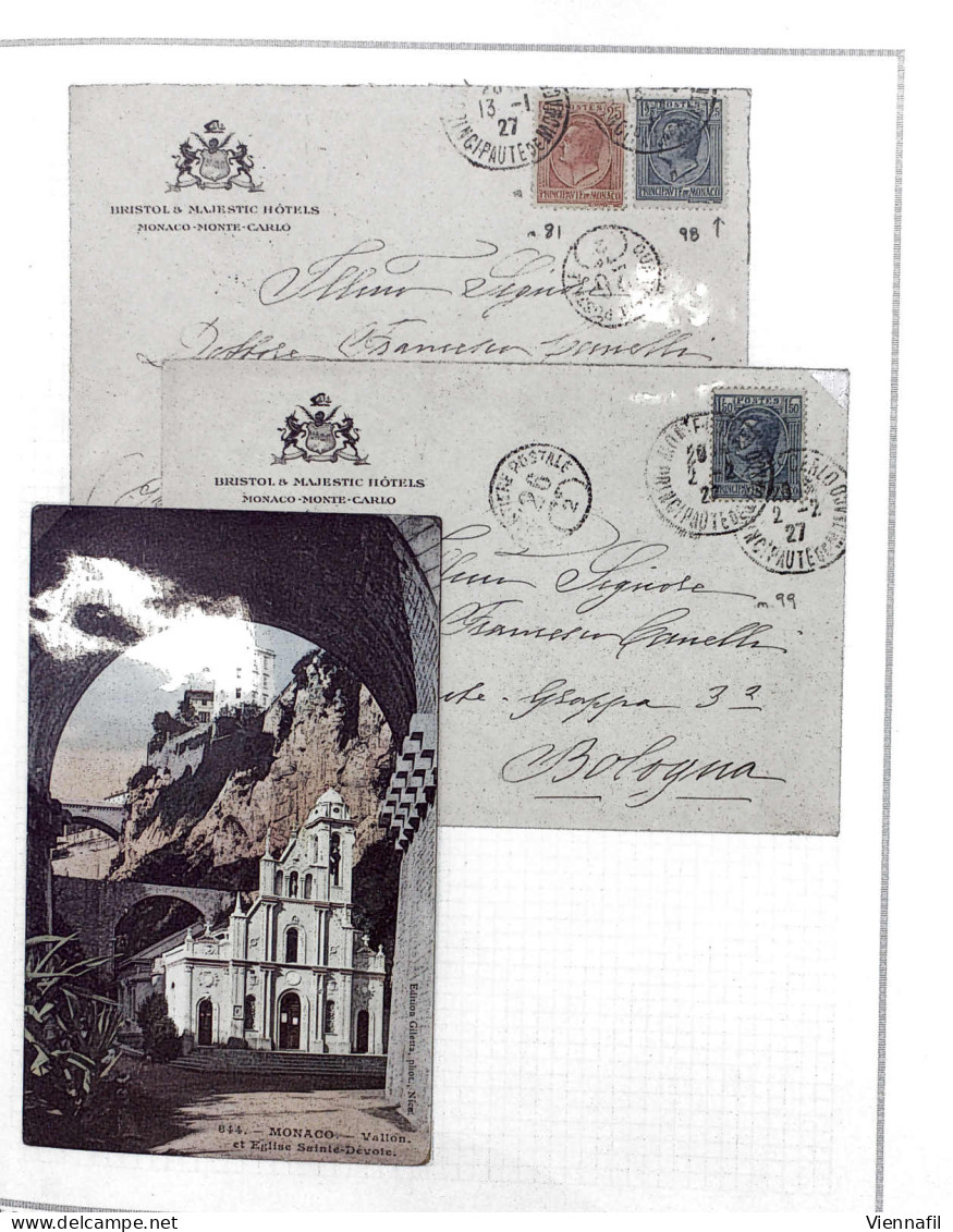 cover Monako 1885/1957, Postgeschichtliche Ausstellungssammlung auf 60 Blättern mit ca. 145 Belegen, überwiegend gute Er