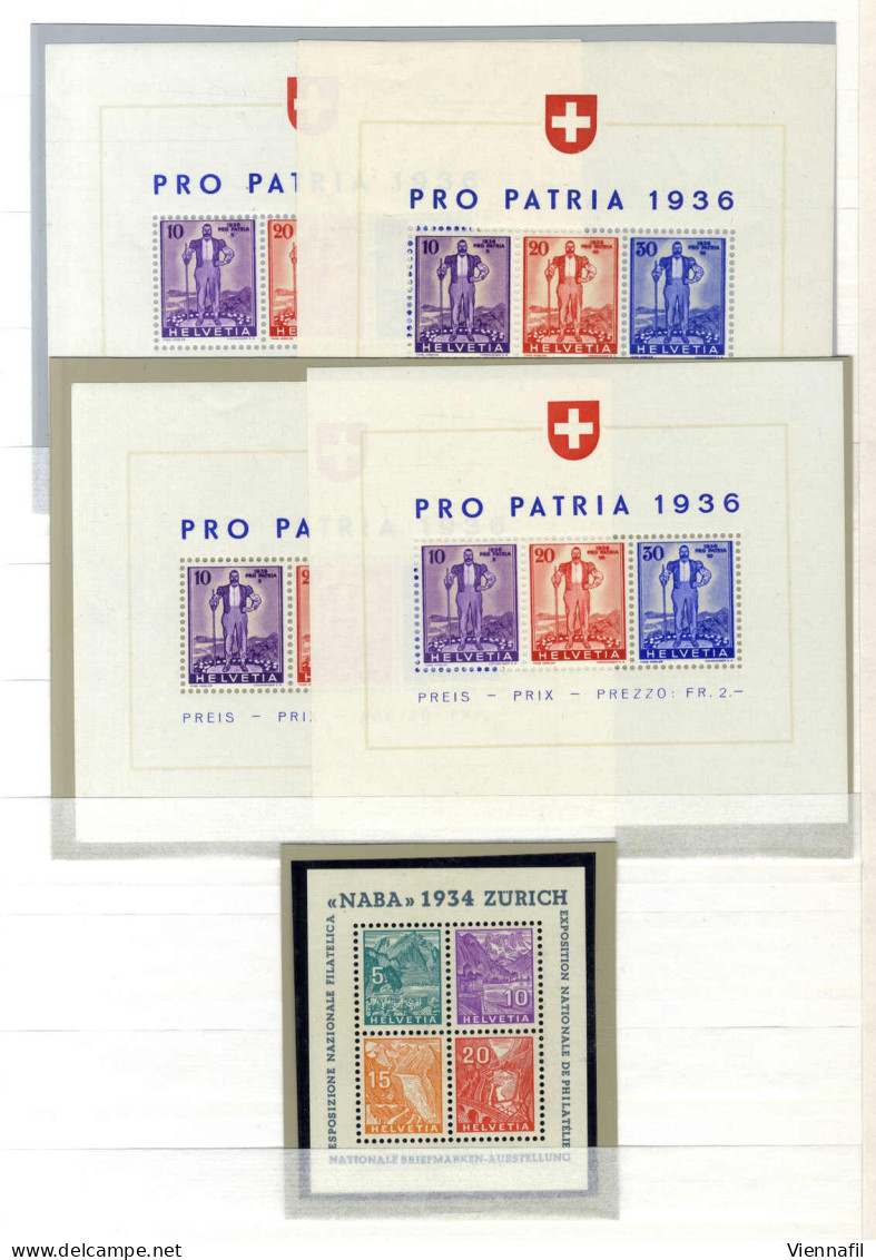** Schweiz 1934/60, Kleine Zusammenstellung Von Blöcken, Ein Naba, Vier Pro Patria, Zwei Pro Patria 1940, Ein 100 Jahre  - Other & Unclassified