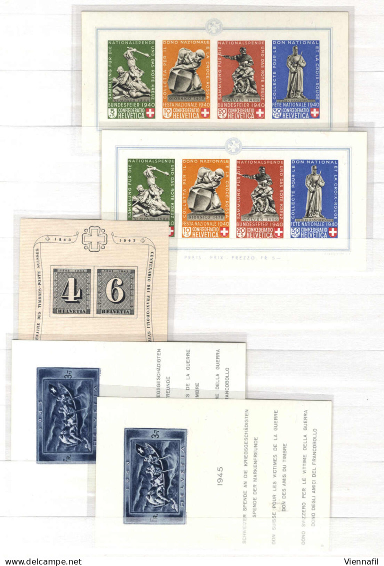 ** Schweiz 1934/60, Kleine Zusammenstellung Von Blöcken, Ein Naba, Vier Pro Patria, Zwei Pro Patria 1940, Ein 100 Jahre  - Other & Unclassified