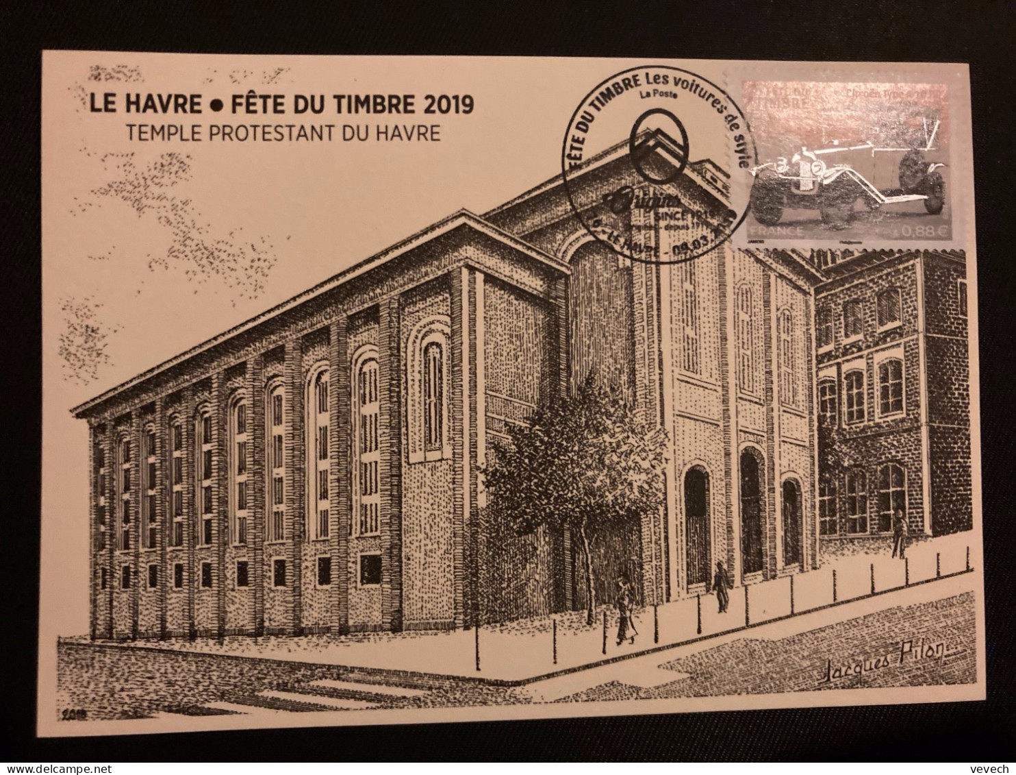 CP TEMPLE PROTESTANT DU HAVRE TP CITROEN TYPE A 10 HP 0,88E OBL.09 03 2019 76 LE HAVRE FETE DU TIMBRE - Stamp's Day