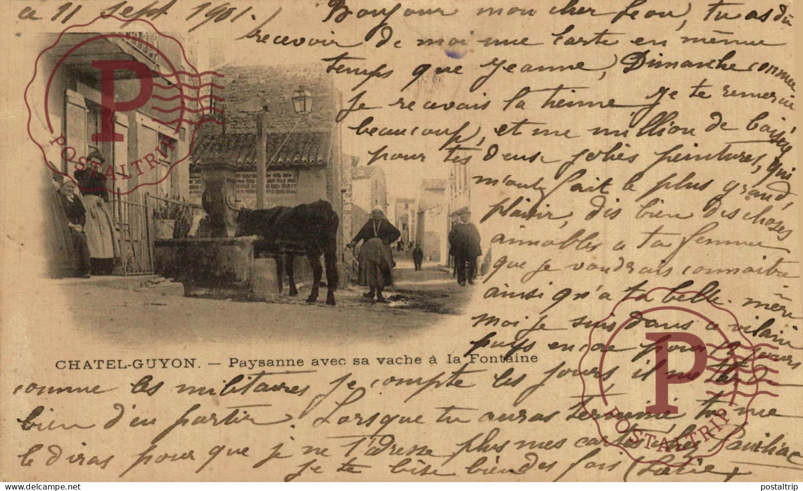 FRANCIA. FRANCE. CHATEL GUYON PAYSANNE AVEC SA VACHE A LA FONTAINE - Châtel-Guyon