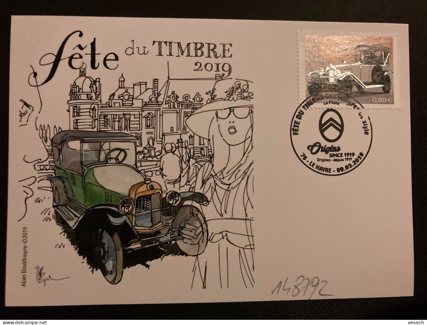 CP FETE DU TIMBRE 2019 TP CITROEN TYPE A 10 HP 0,88E OBL.09 03 2019 76 LE HAVRE FETE DU TIMBRE - Tag Der Briefmarke