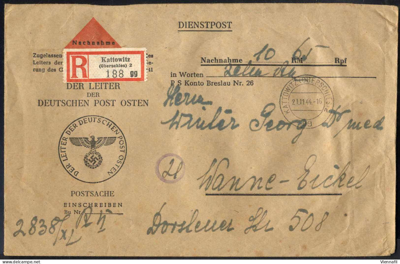 cover Generalgouvernement 1904/48, 15 Karten, Briefe, Ganzsachen, vier Einschreiben und 2 Perfin, alle Bilder in Onlinek