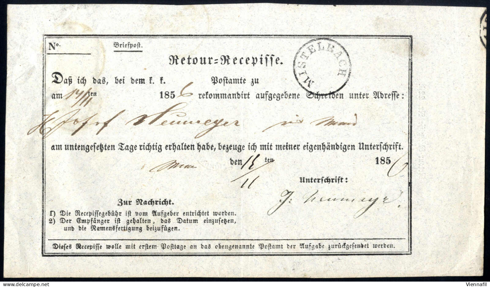 cover 1747/1857, 12 Lose früherer Auktionen, 11 Briefe und zwei Recepissen, meist von Niederösterreich, auch seltenere S