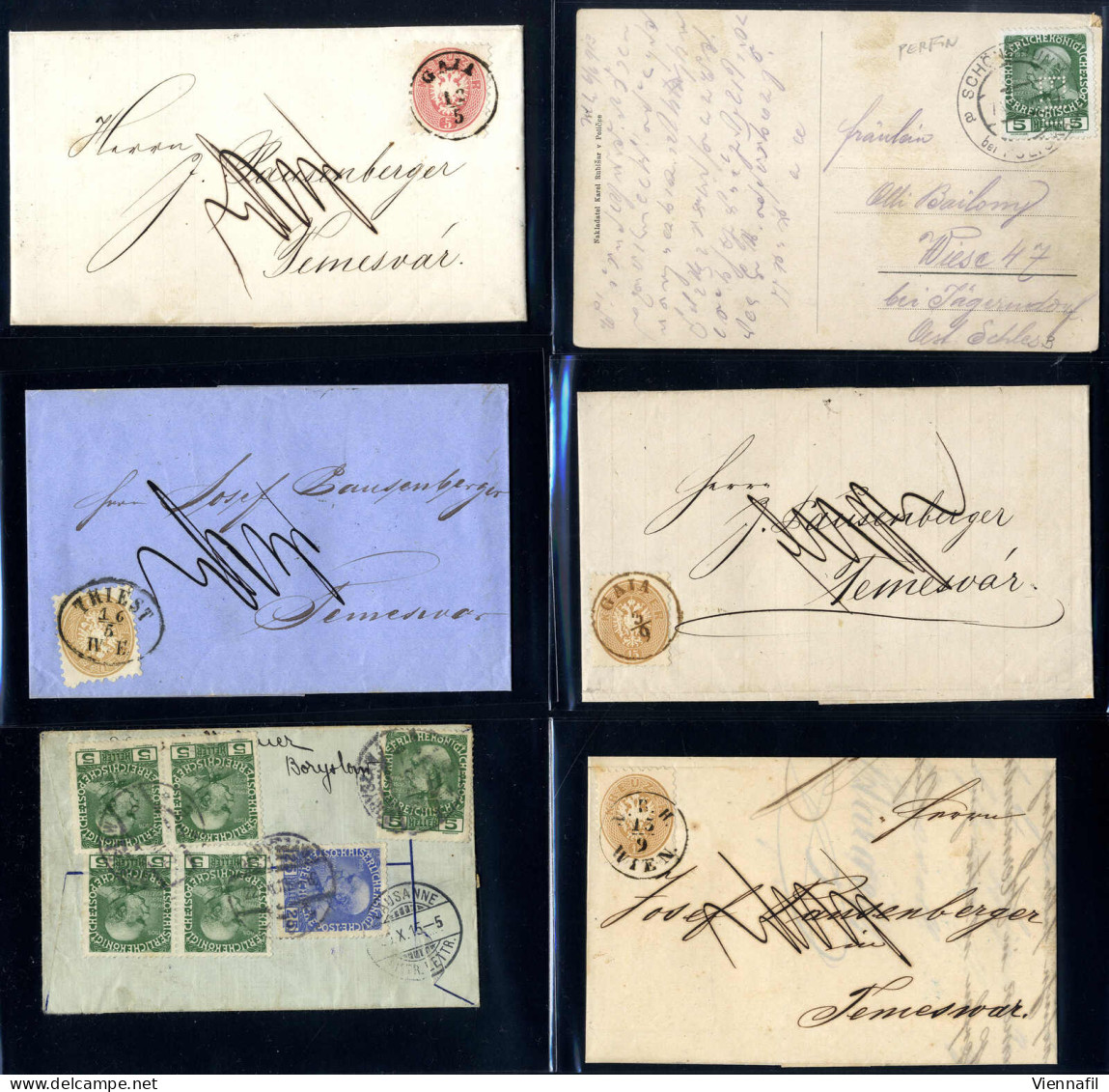 Cover 1839/1960, Interessante Sammlung Aus über 50 Briefe Und Postkarten, Darunter Luftpost, Zensur, Perfins, Inland, Us - Collections