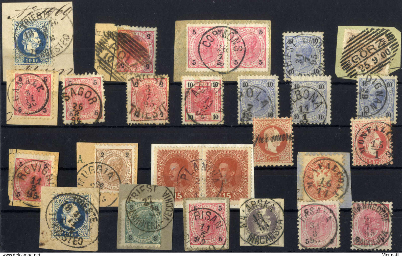 O/piece 1850-1919, Lot Abstempelungen Auf Briefmarken, Zeitungsmarken Und Correspondenzkartenausschnitten, Darunter Vor  - Collections