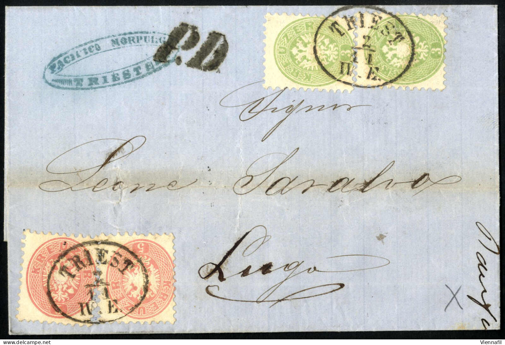 cover 1860/65, Brieflot mit neun Belegen, dabei ein Attest, Abbildungen siehe Onlinekatalog