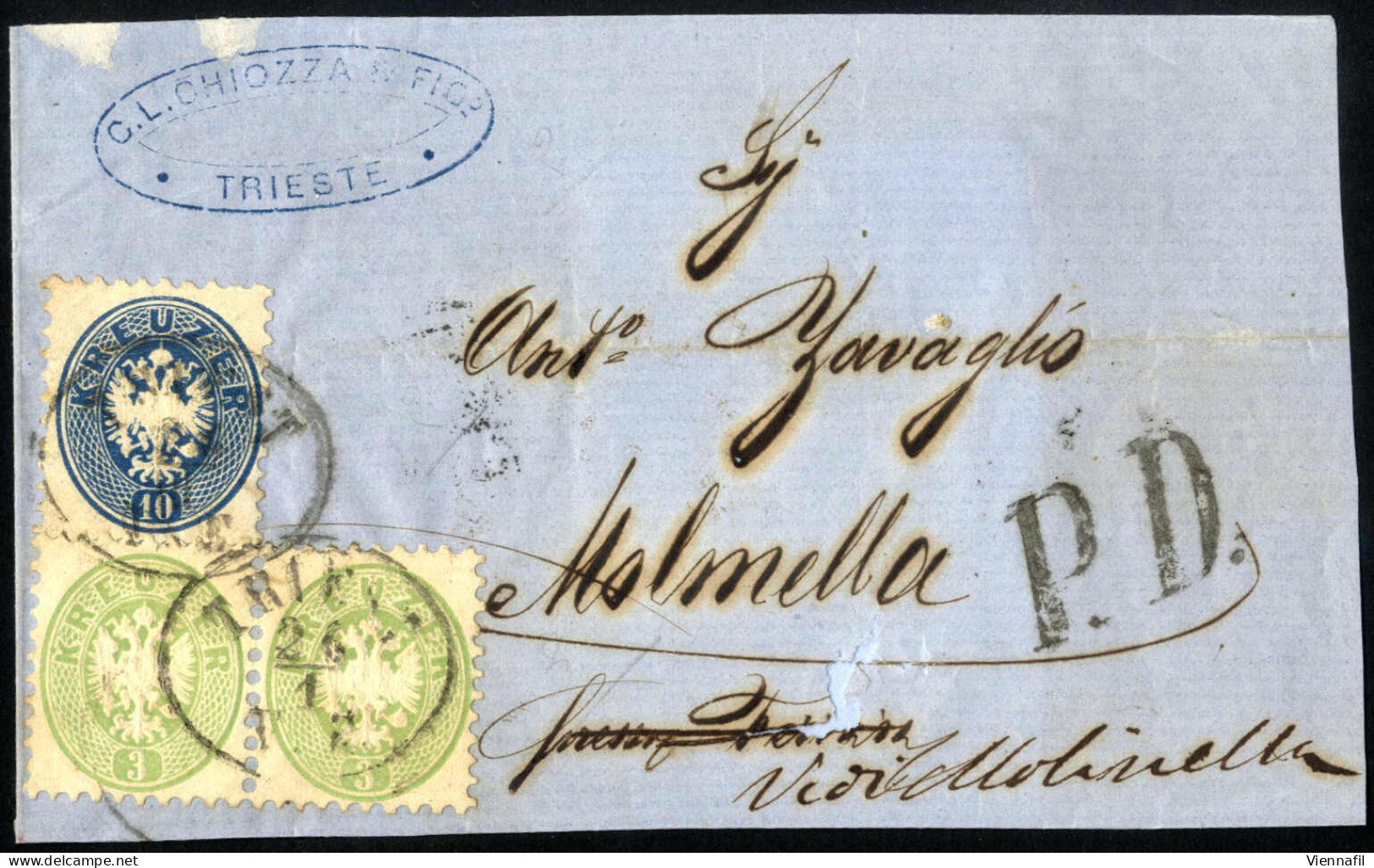 cover 1860/65, Brieflot mit neun Belegen, dabei ein Attest, Abbildungen siehe Onlinekatalog