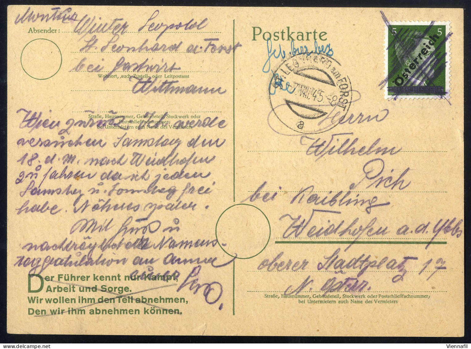 Cover 1945, Spezialsammlung Der I. Wiener Aushilfsausgabe Mit Frankaturen Der 5 Und 6 Pf. Auf Ca. 45 überklebten Ganzsac - Collezioni