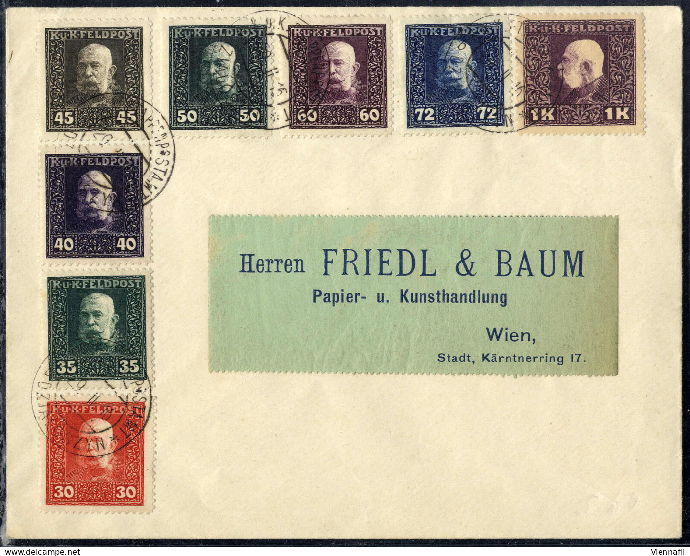 cover FELDPOST 1914/18: Lot von 22 Poststücken, darunter Rekobriefe nach Belgrad und Wien (dieser mit Einzelfrankatur 2 